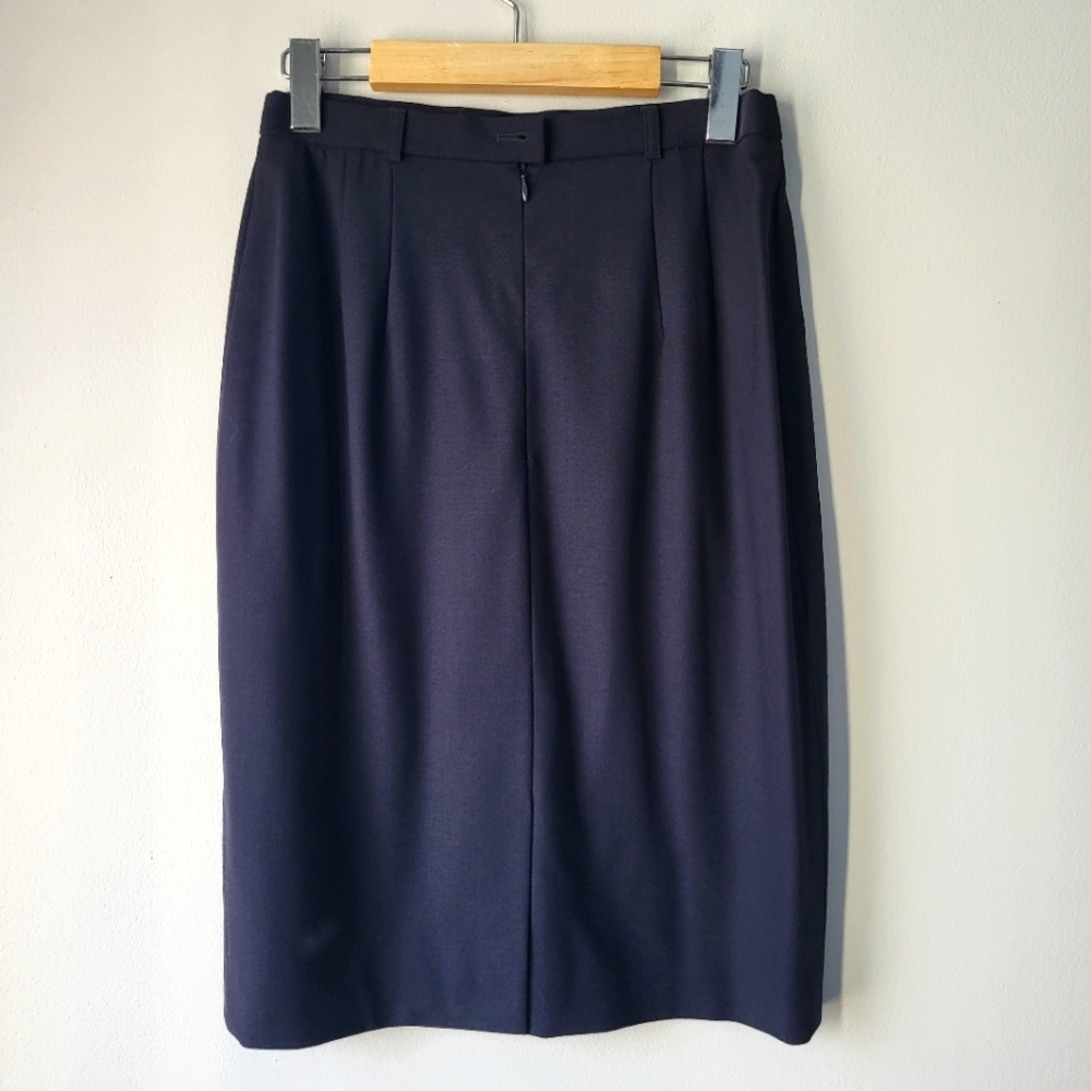 Escada Navy Virgin Wool Feminine Classic Pencil Skirt Size 38